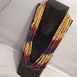 BOHEMIAN MULTICOLORED 8 STRANDS OF WOODEN STYLE NECKLACE